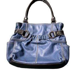 Tignanello Women's Blue Genuine Leather Floral Shoulder Handbag With Wallet Set